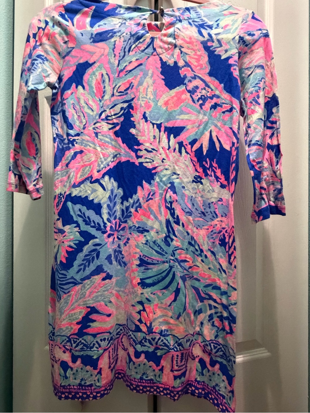 Lilly Pulitzer Kids Elephant print Royal Blue and Pink dress size XL 12-14